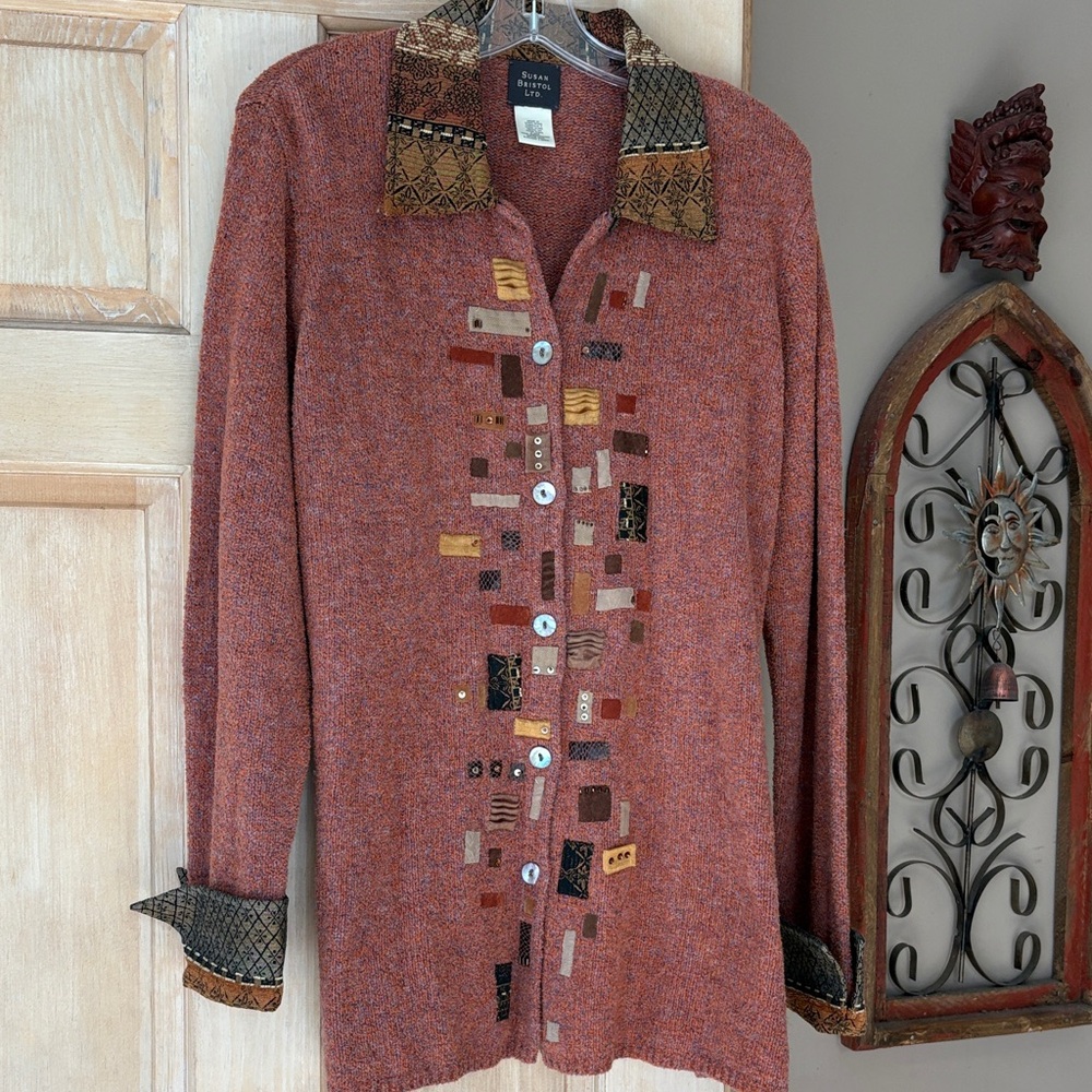 Susan Bristol Artsy Terra Cotta Knit Cardigan Size 1X